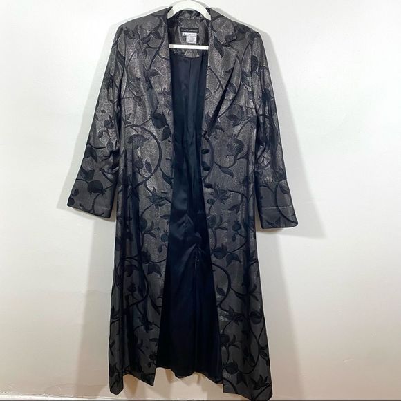 FRANCO MIRABELLI Couture Dark Silver Floral Trench Coat - Size 10 - Picture 1 of 12